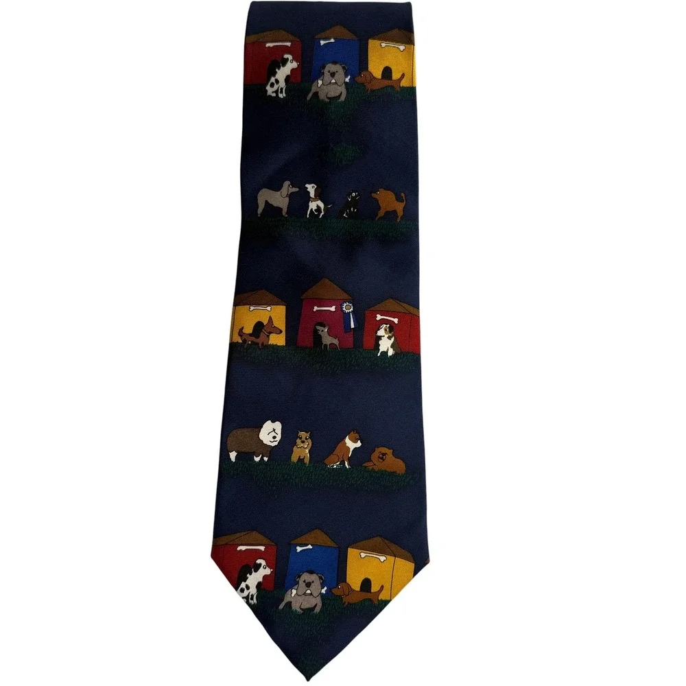 Save the Children The Dog Show Navy Blue Silk Tie Dogs Puppy Made in USA 4x56